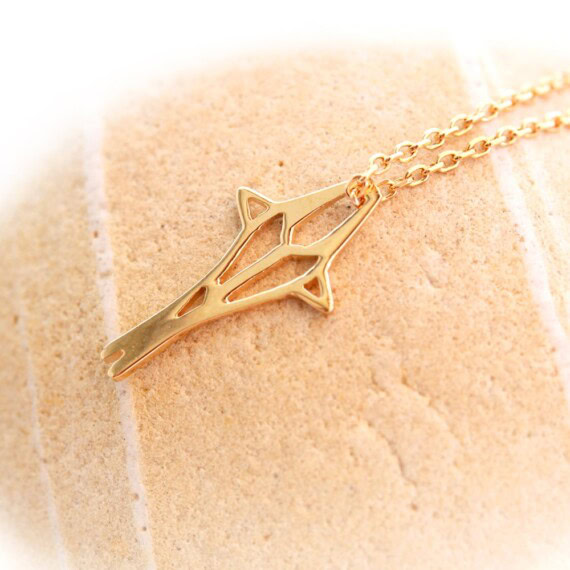 Collier origami poisson doré plaque or