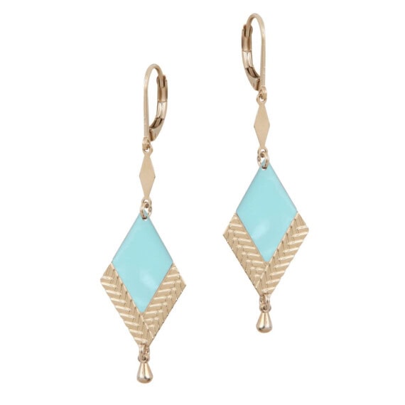 Boucles d'oreilles de créatrice, émaillées vert d'eau et dorées à l'or fin, chez Poisson Plume.