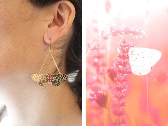 Boucles d'oreilles papillons made in france chez Poisson Plume