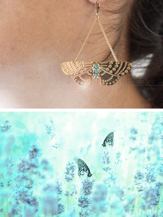 Boucles d'oreilles fantaisie papillon turquoise