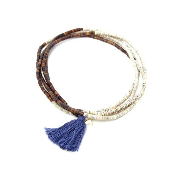 bracelet fin coquillages et pompons bleu mraine ocean