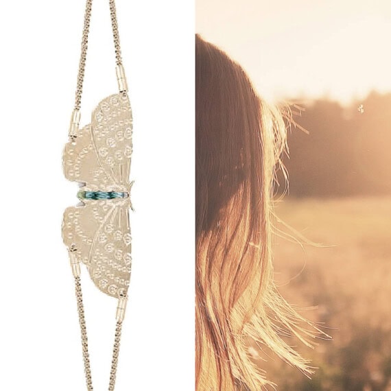 Braclet papillon turquoise doré à l'or fin, chez Poisson Plume