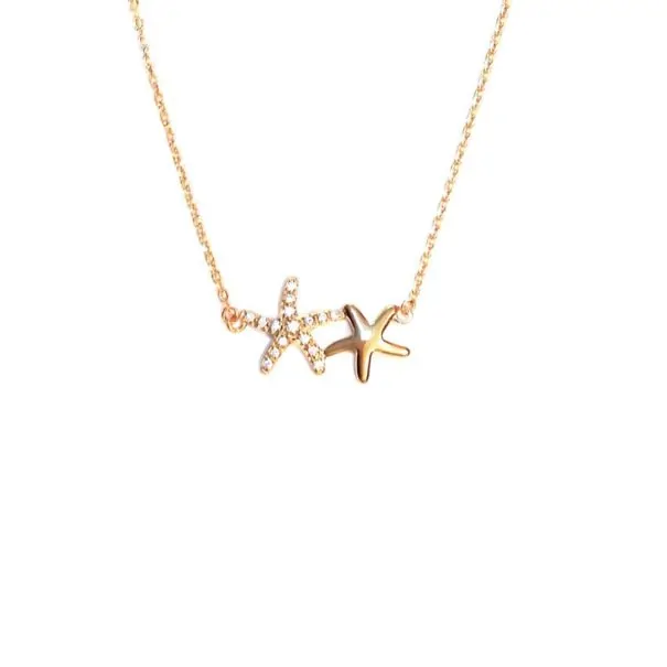 Zoom sur le collier caraibes en plaque or, avec un pendentif étoiles de mer. en vente chez Poisson Plume bijoux
