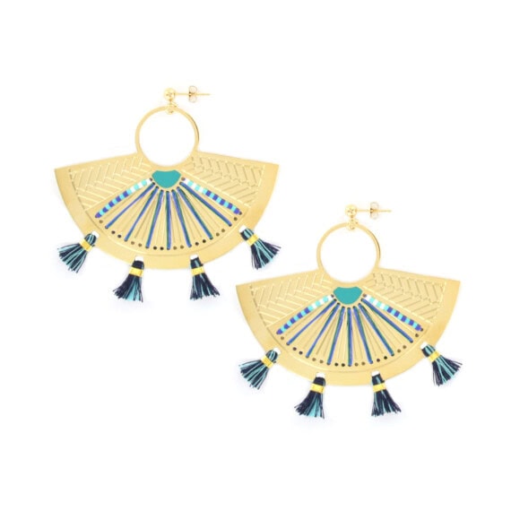 Boucles d'oreilles de créatrice dorées et brodées main, made in France, chez Poisson Plume