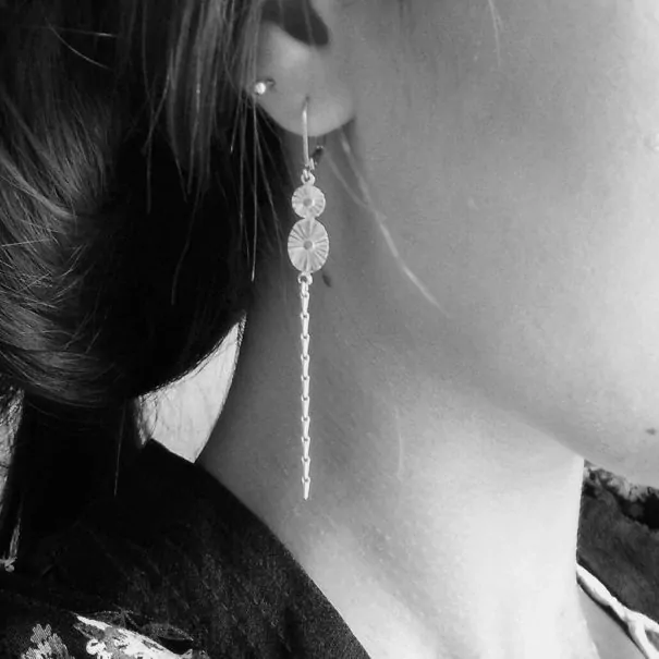 Boucles d'oreilles fantaisie de créatrice pendantes chez Poisson Plume