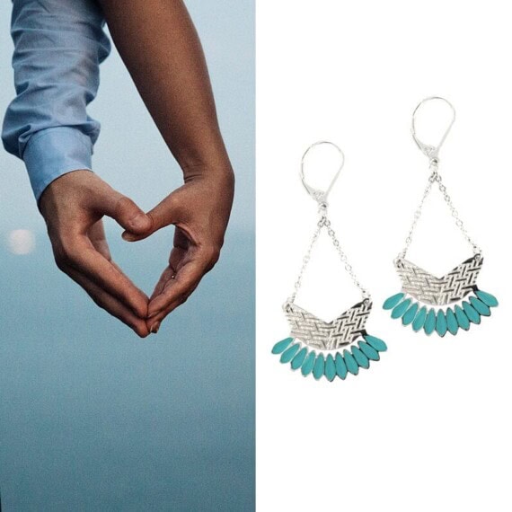 boucles d'oreilles fantaisie pendantes Laëti Trëma en argent et couleur turquoise