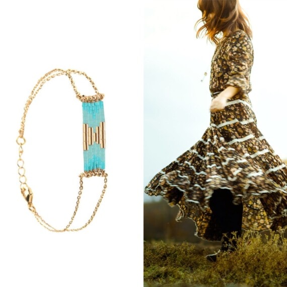 Bracelet de créateur folk bohème bleu haute fantaisie chez poisson plume