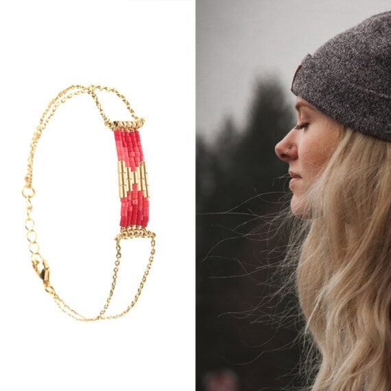 Bracelet de créateur folk bohème coquelicot haute fantaisie chez poisson plume