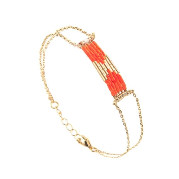Bracelet de créateur folk corail ahute fantaisie chez poisson plume
