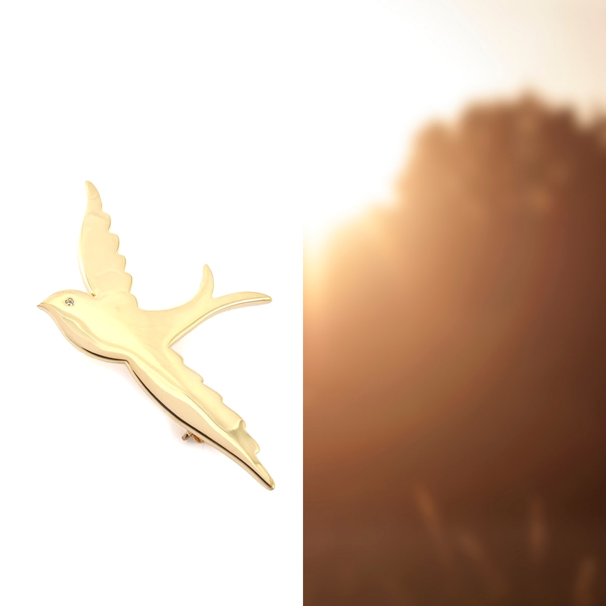 Broche Oiseau Du Paradis En Métal Doré Avec Pierres Bleues (zirconium) - Occasion, Style Vintage