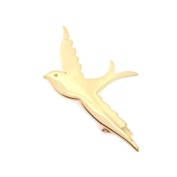 broche oiseau en plaqué or
