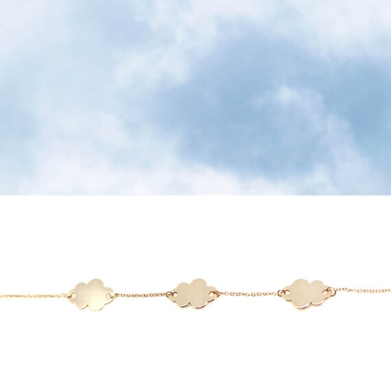 Bracelet fin nuages plaque or
