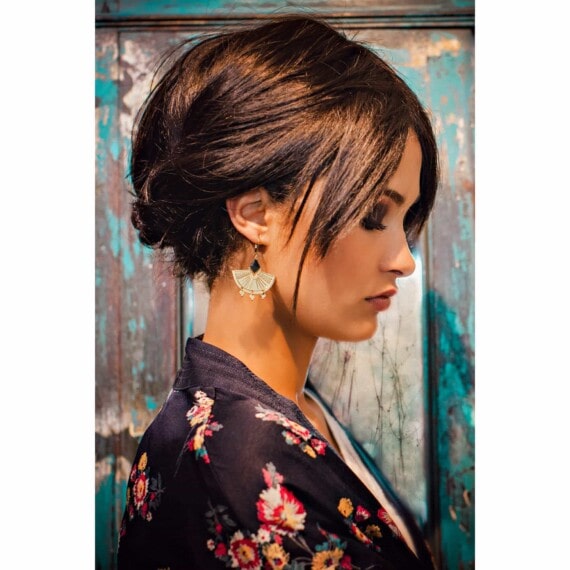 Boucles d'oreilles de créatrice dorées à l'or fin, collection miao chez Poisson Plume