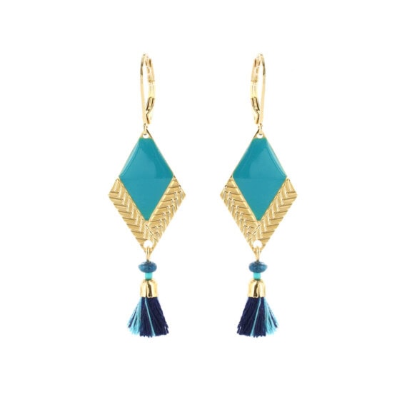 boucles d'oreilles epndantes avec pompones turquoise