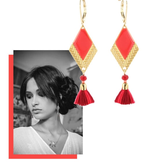 Boucles d'oreilles de créateur dorées à l'or fin et corail