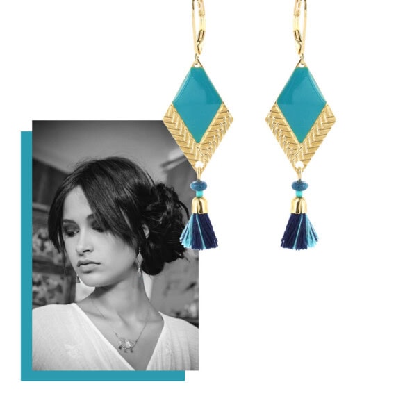 Boucles d'oreilles de créateur dorées et turquoise