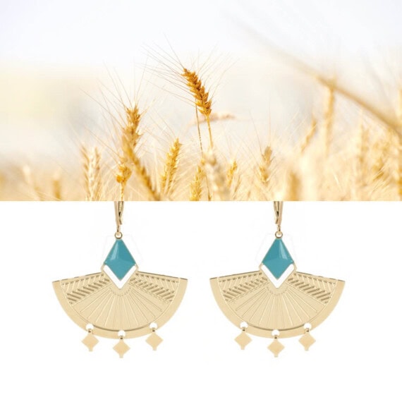 Boucles d'oreilles Kaili turquoise et doré made in France, chez Poisson Plume bijoux