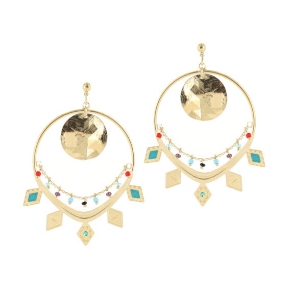 créoles dorées turquoise et perles, made in france