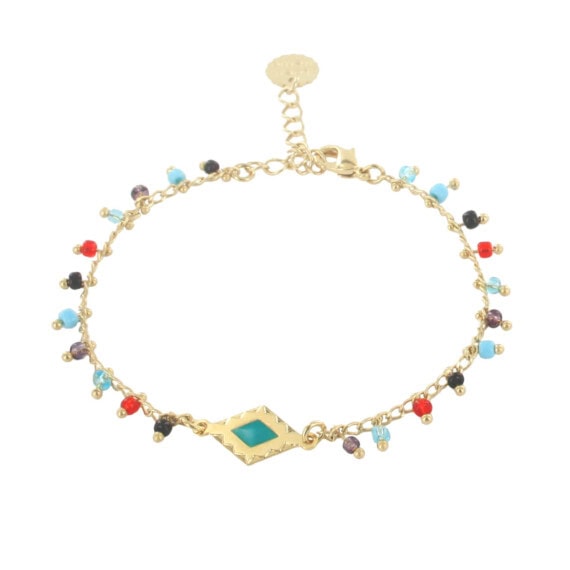 Bracelet fin de créateur avec perles, doré à l'or fin