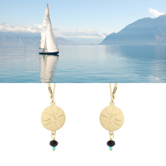 Boucles d'oreilles pendantes esprit vacances disque coquillage et perles chez Poisson Plume