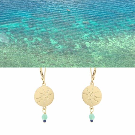Boucles d'oreilles pendantes évoquant l'océan. Couleur Vert d'eau.