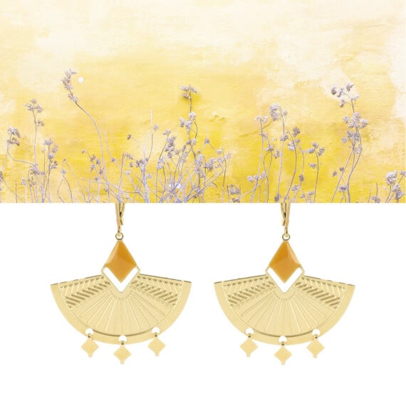 boucles pendantes de créateur dorées à l'or fin kaili