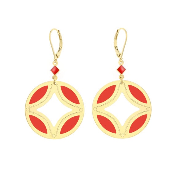 Boucles Dune dorées et corail, de la créatrice Laëti Trëma