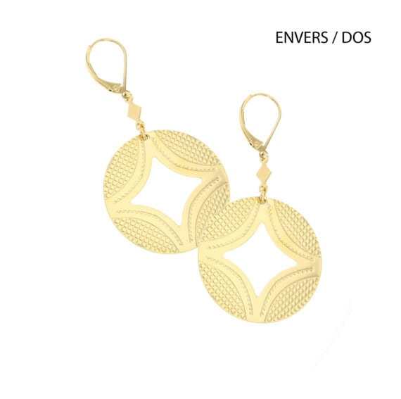 Boucles d'oreilles de créateur DUNE, dorées et corail, chez Poisson Plume