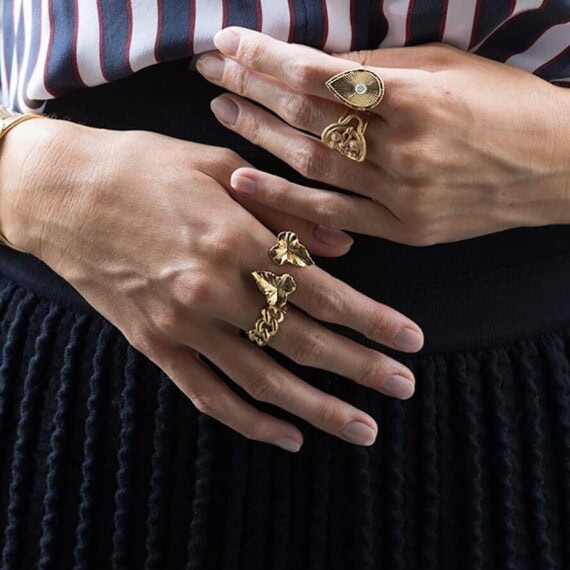 Bague double feuille toit et moi Mirabeau, de la créatrice Dear Charlotte