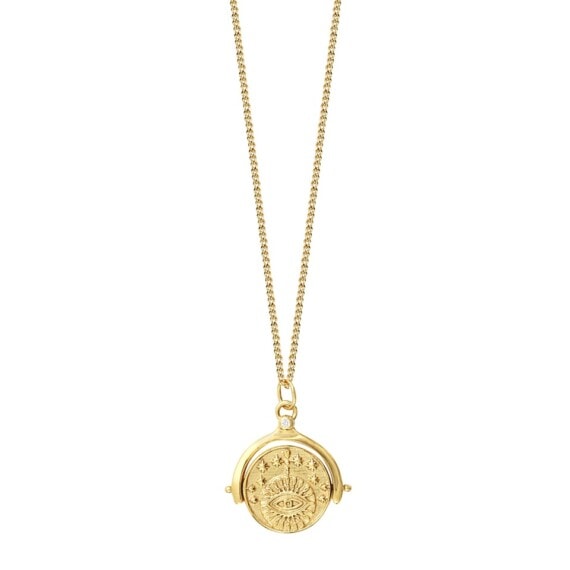 Collier talisman, mdéaille antique oeil et étoiles.