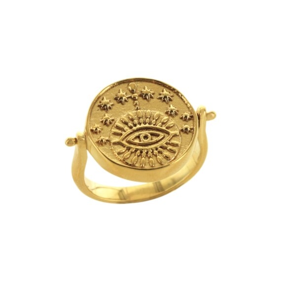 Bague Luck talisman gri gri de leticia ponti. face Oeil et étoiles.
