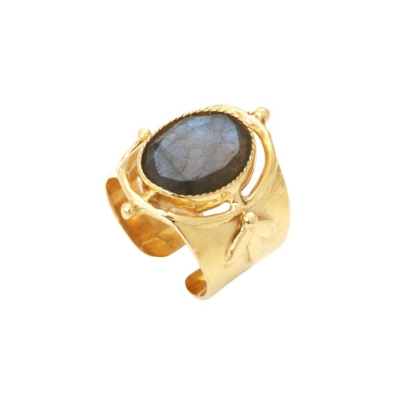 Bague chevalière mila de leticia ponti, avec une pierre labradorite