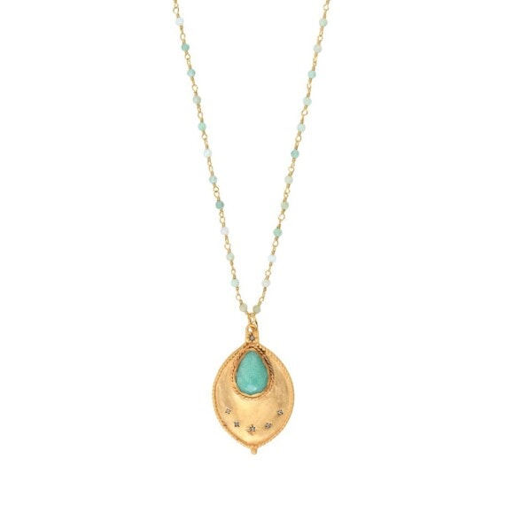 Sautoir laba : un médaillon en forme de goutte, doté d'une pierre fine Chrysoprase. Un bjou de créateur, chez Poisson Plume.