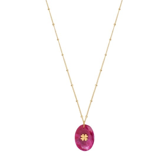 Collier au pendentif couleur rubis, en pierre naturelle. La chaîne est en plaqué or. En vente chez Poisson Plume