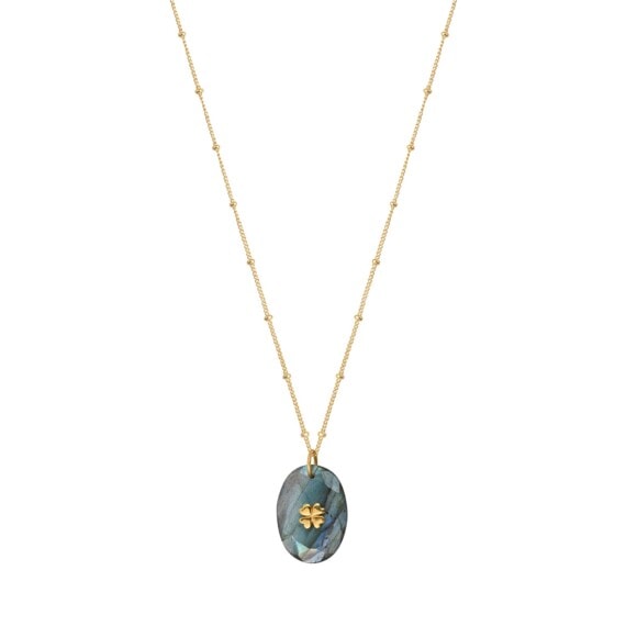 Collier porte bonheur, au pendentif en pierre naturelle labradorite. La chaîne est en plaqué or. En vente chez Poisson Plume