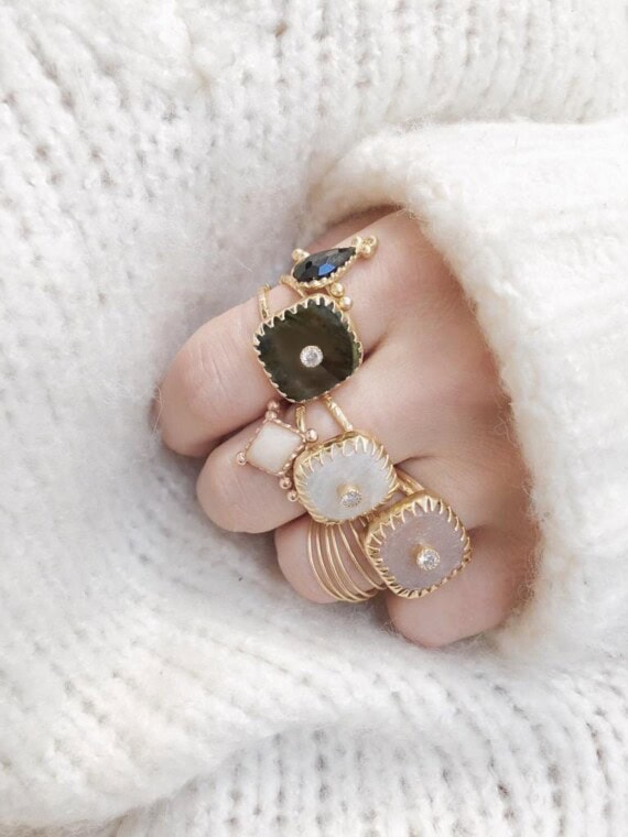Bague de créatrice rosalie carrée labradorite et moonstone
