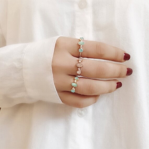 Bagues Mimi trio en amazonite et moonstone