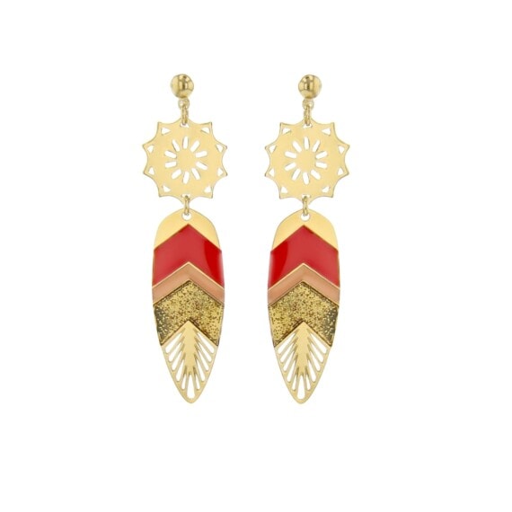 Boucles d'oreilles plumes sunshade corail et nude