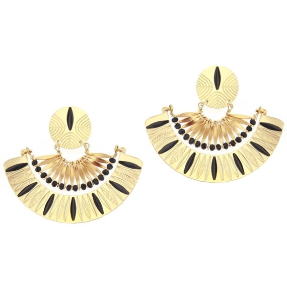 Boucles d'oreilles noires Amazonia, dorées et noires.