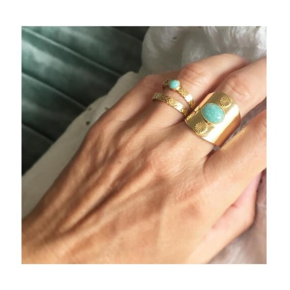 Bague dorée à l'or fin et amazonite