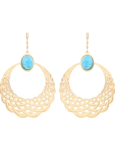 Boucles d'oreilles réaoles dorées et amazonite apr aurelie joliff. Des bijoux de créateur vendus chez poisson plume bijoux.