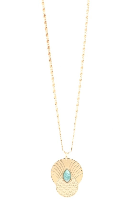 Collier bohème doré à l'or fin et amazonite