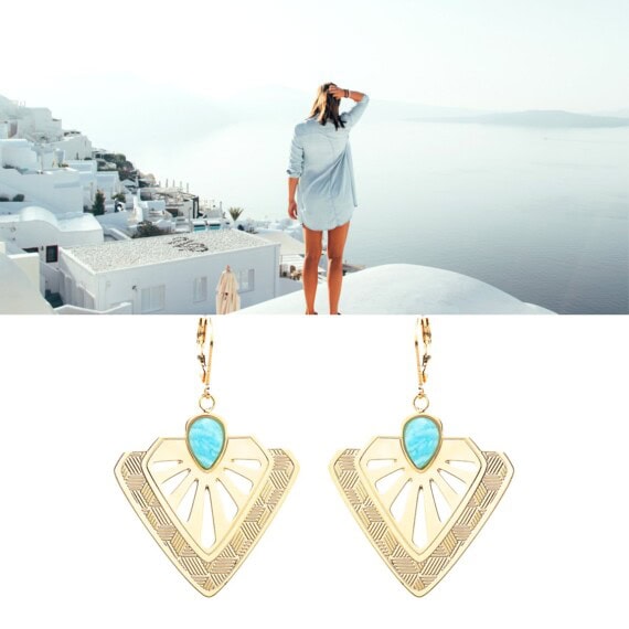 Boucles d'oreilles pendantes tamara amazonite de la créatrice Aurelié Joliff. Chez Poisson Plume bijoux