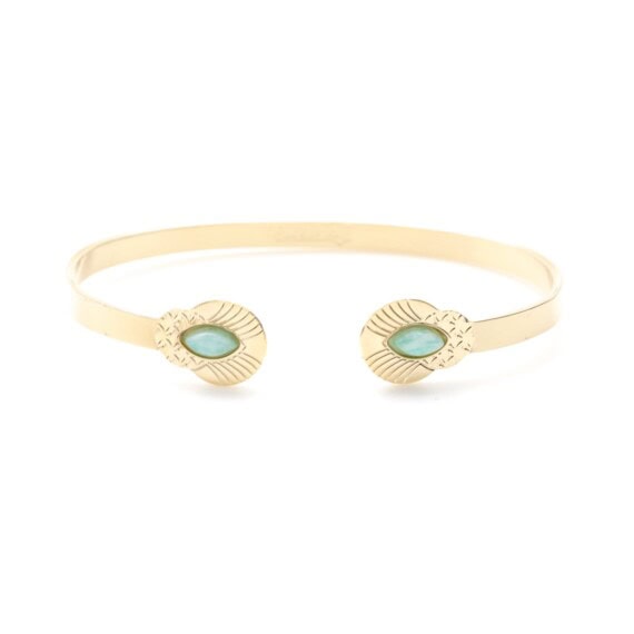 Jonc de créateur doré et amazonite - chez poisson plume bijoux