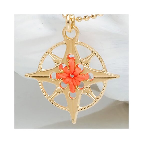 Collier rose des vents tangerine orange chez poisson plume bijoux