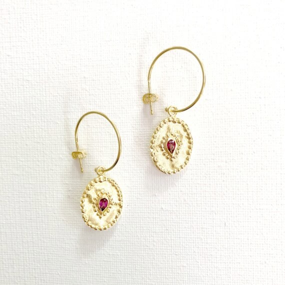 Boucles pendantes ovales Verine pierre fine rhodolite chez poisson plume bijoux
