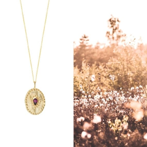 Collier médaille verine rhodolite grenat nature