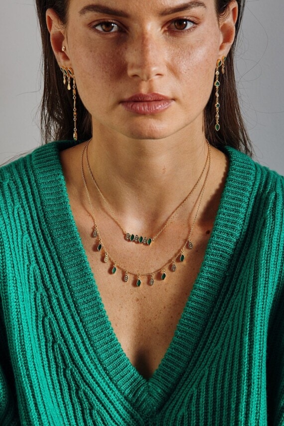 Collier pampilles Mali pierres onyx vert