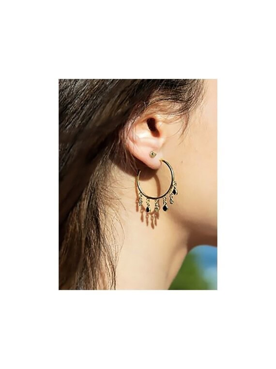 boucles créoles pampilles Nati zircons noirs chez poisson plume bijoux
