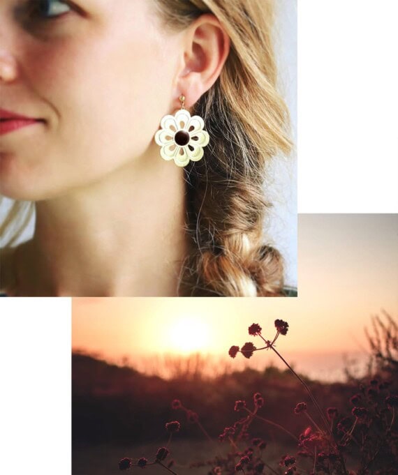 Boucles coachella fleurs agate noire chez poisson plume bijoux